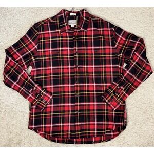J. Crew Men's Red Plaid Mid Weight Double Brushed Flannel Button Up Shirt Size L